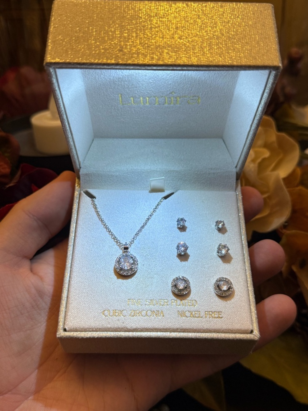NIB LUMIRA Silver-Plated Cubic Zirconia Necklace & Earring Set - Clear Crystal